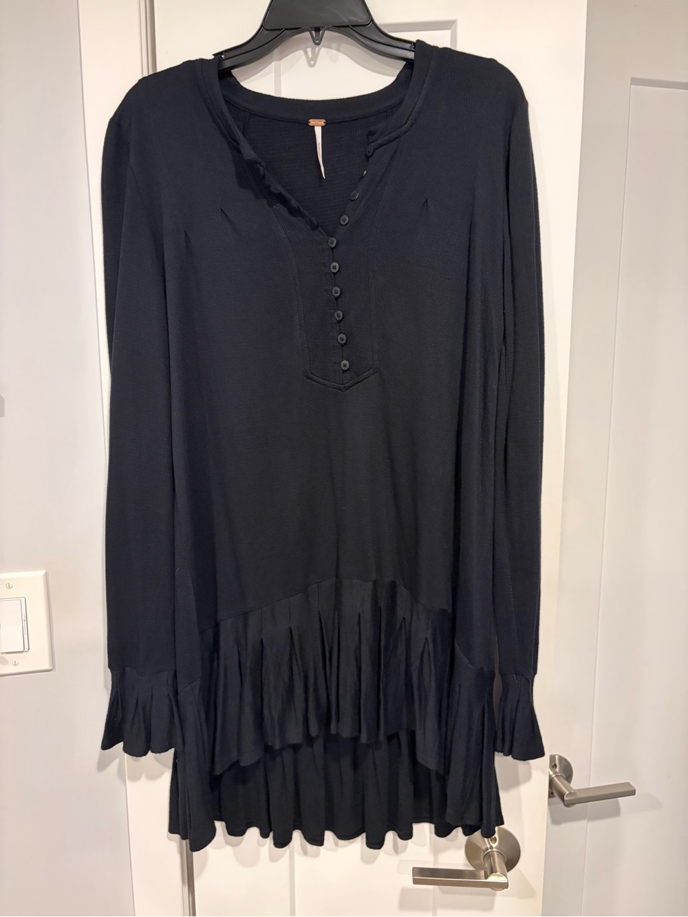 Free People Black Long Sleeve Ruffle Tunic